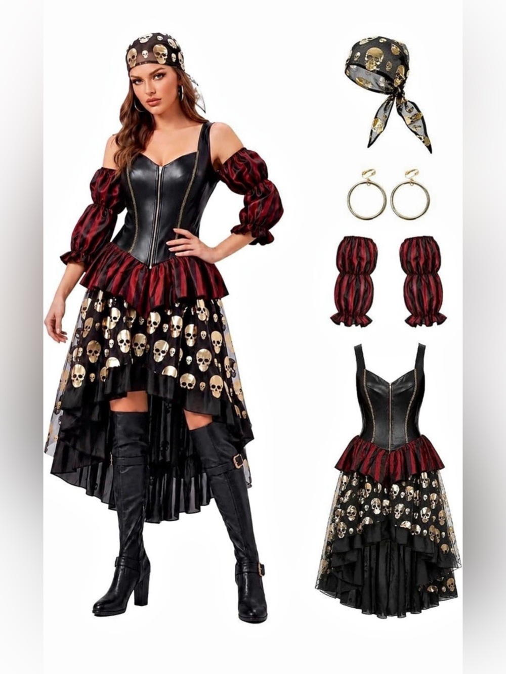 NWT Halloween Costume Skull Print Pirate Dress Skirt Size Medium
